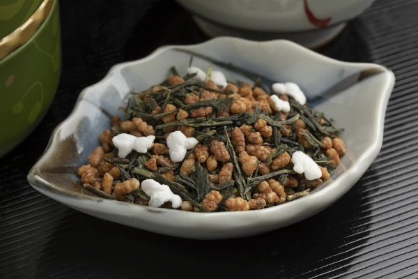 bowl with genmaicha japanese tea