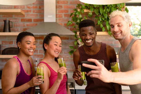 group of friends drinking matcha tea