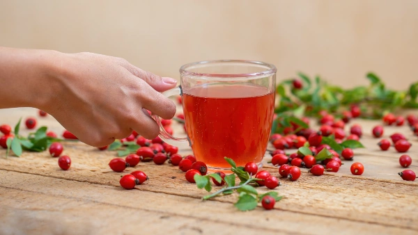 hand holding rosehip tea