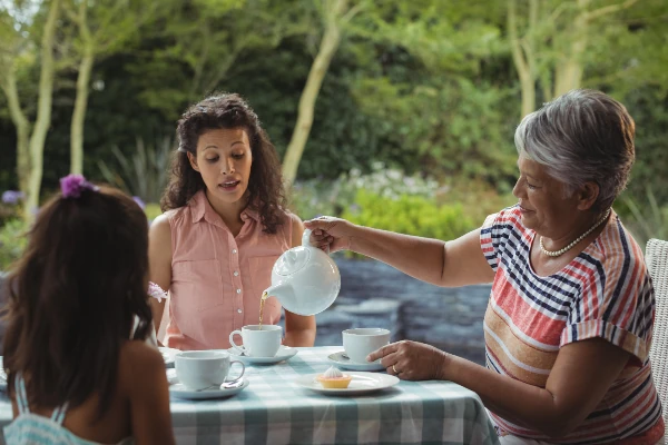 happy family having tea without calories