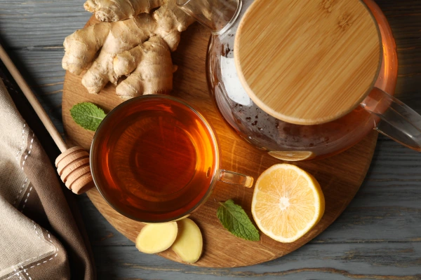 ginger tea on wooden table