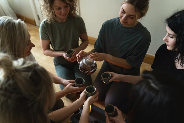 group of friends enjoying tea culture