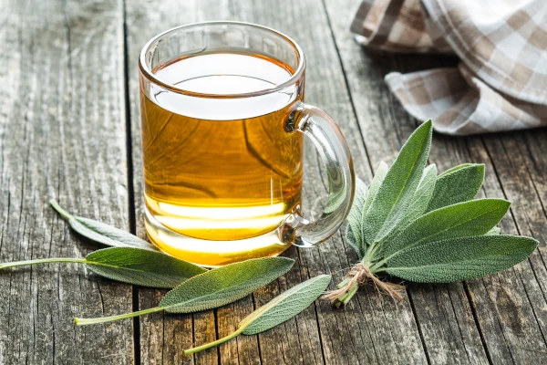 Sage tea and leaves