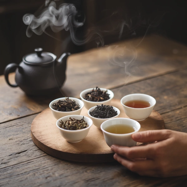 teasting tea from wood table